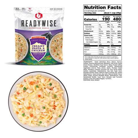ReadyWise Crest Peak Creamy Pasta & Chicken - 2.5 Serving Pouch (6 Pack)