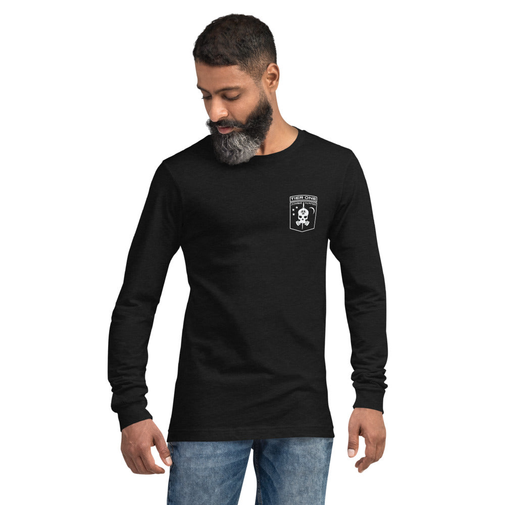 Tier One Zombie Hunter White Logo Unisex Long Sleeve Tee