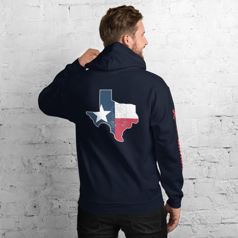 Image of ZERT Texas State Troop Unisex Hoodie - Red ZERT Nation Sleeve Logo